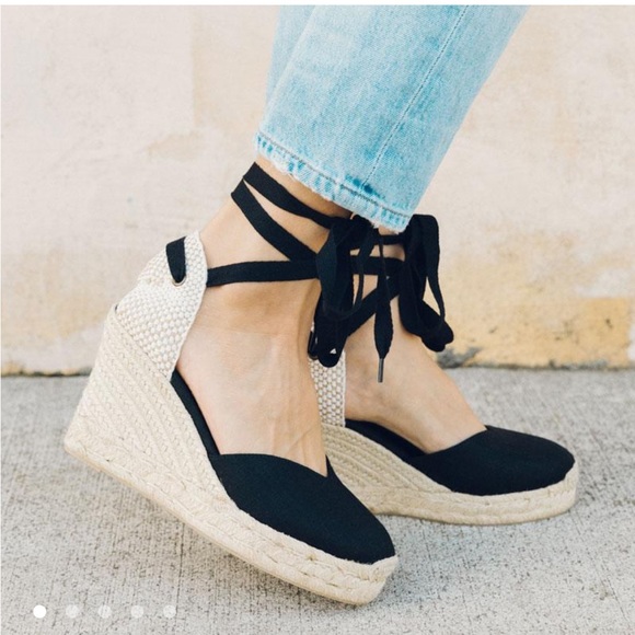 BRAND NEW Soludos Mallorca 4" Wedge - Black - Black / 8